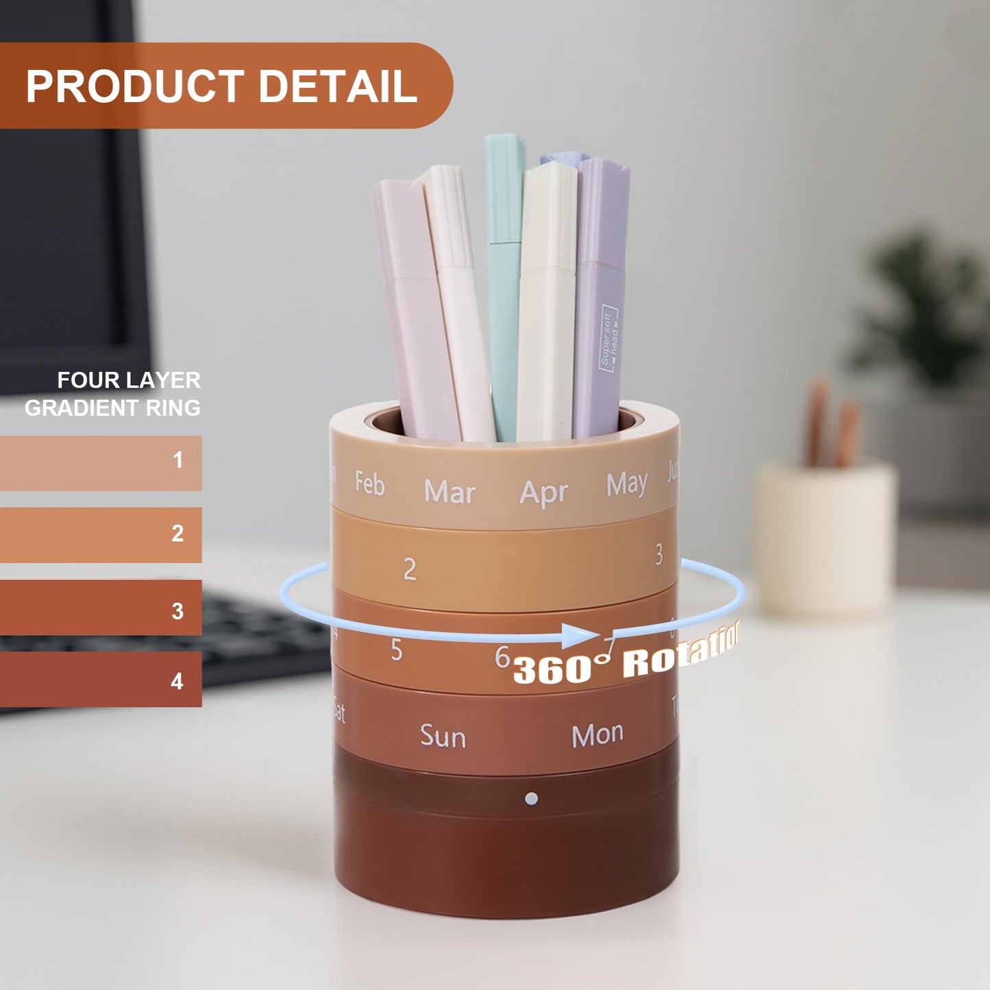 Comix Calender Pen Holder for Desk, Cute Pencil Holder Pen Organizer, Brown Platsic Pen Pencil Cup for Home School Office Supplies