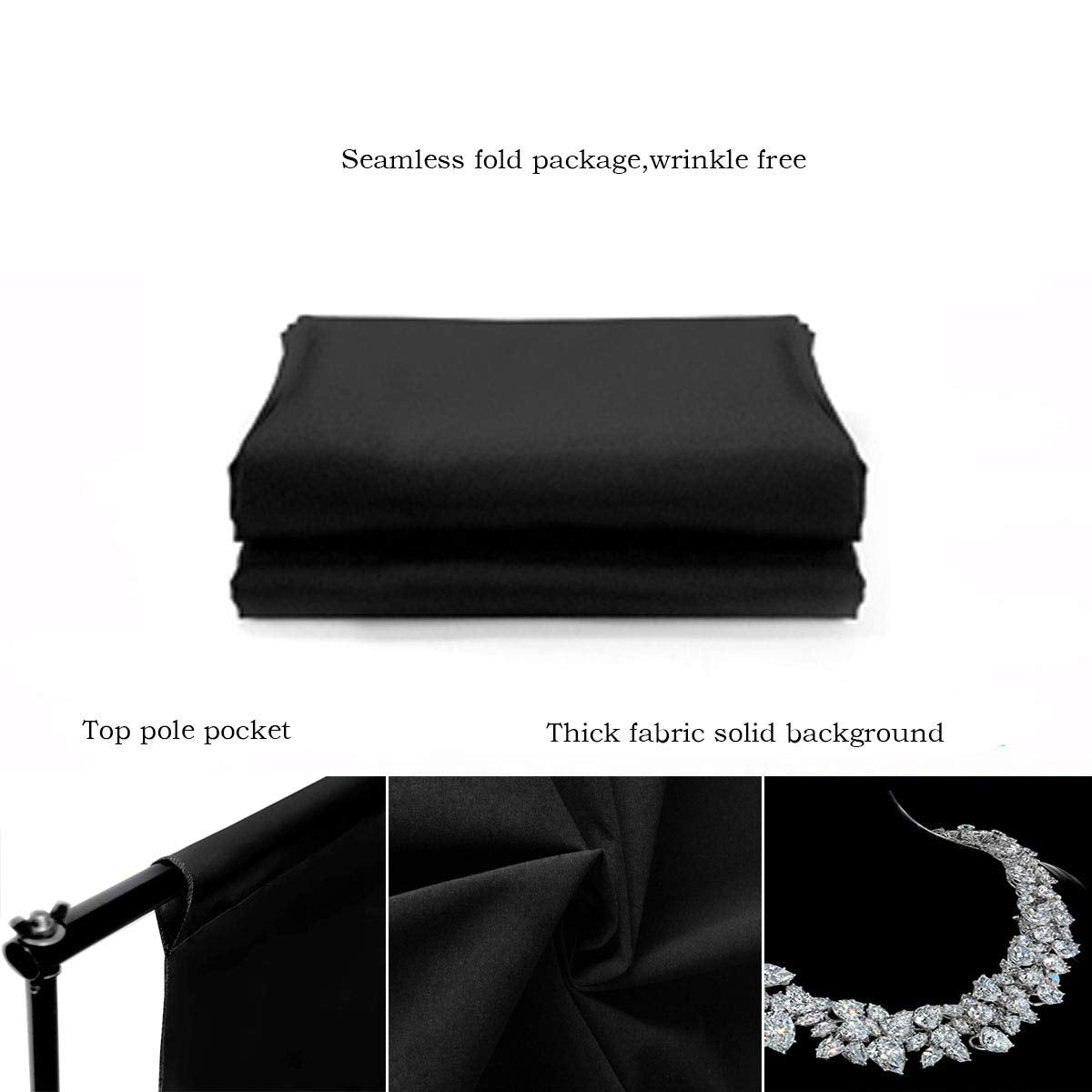 HMTfoto Black Backdrop for Photography Durable Fabric Background Photo Backdrop Video Photography Studio (5x7ft, Black)