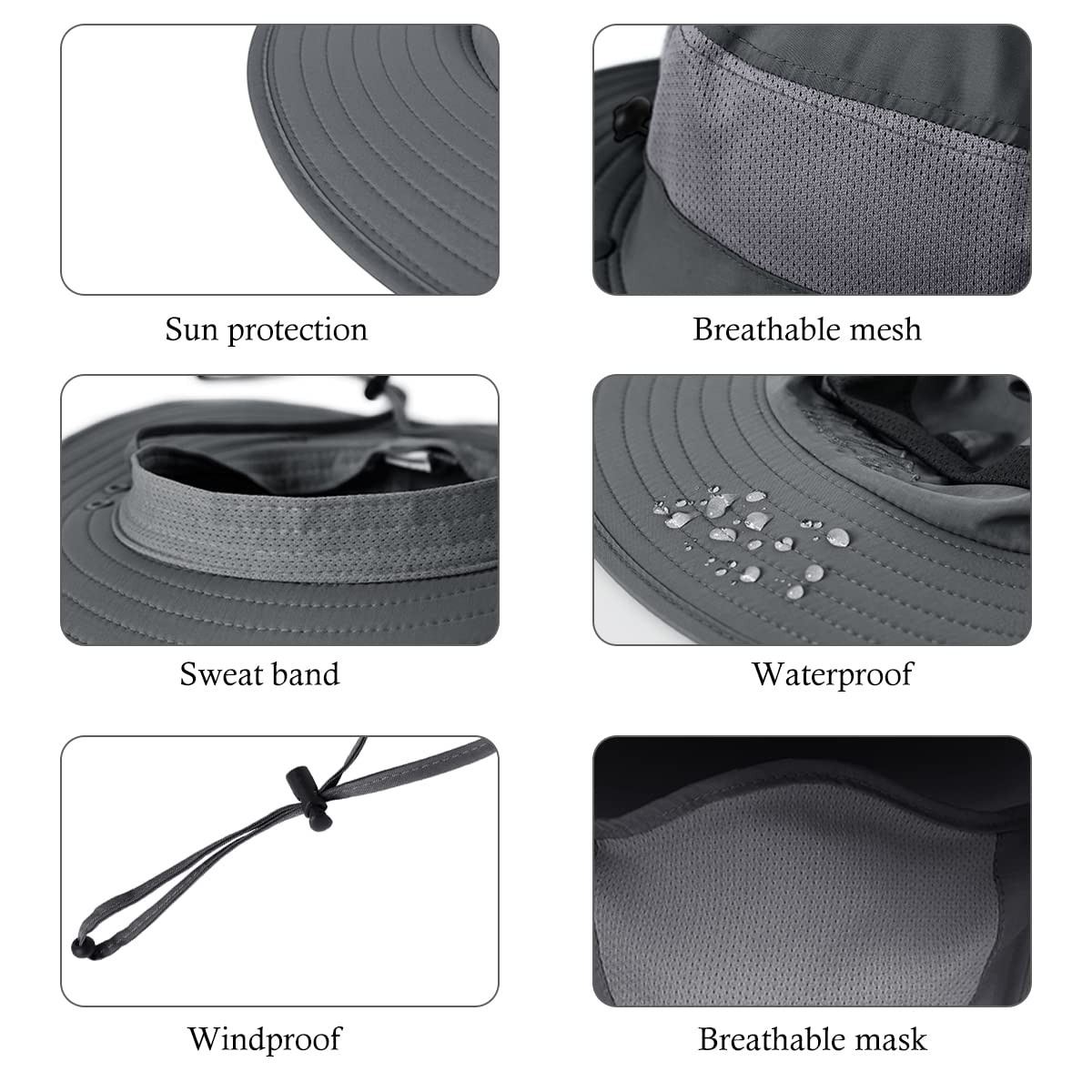 3 Pack Mens Outdoor Wide Brim Fishing Hat,UPF 50+ Sun Protection Cap with Face Neck Flap for Hiking & Garden
