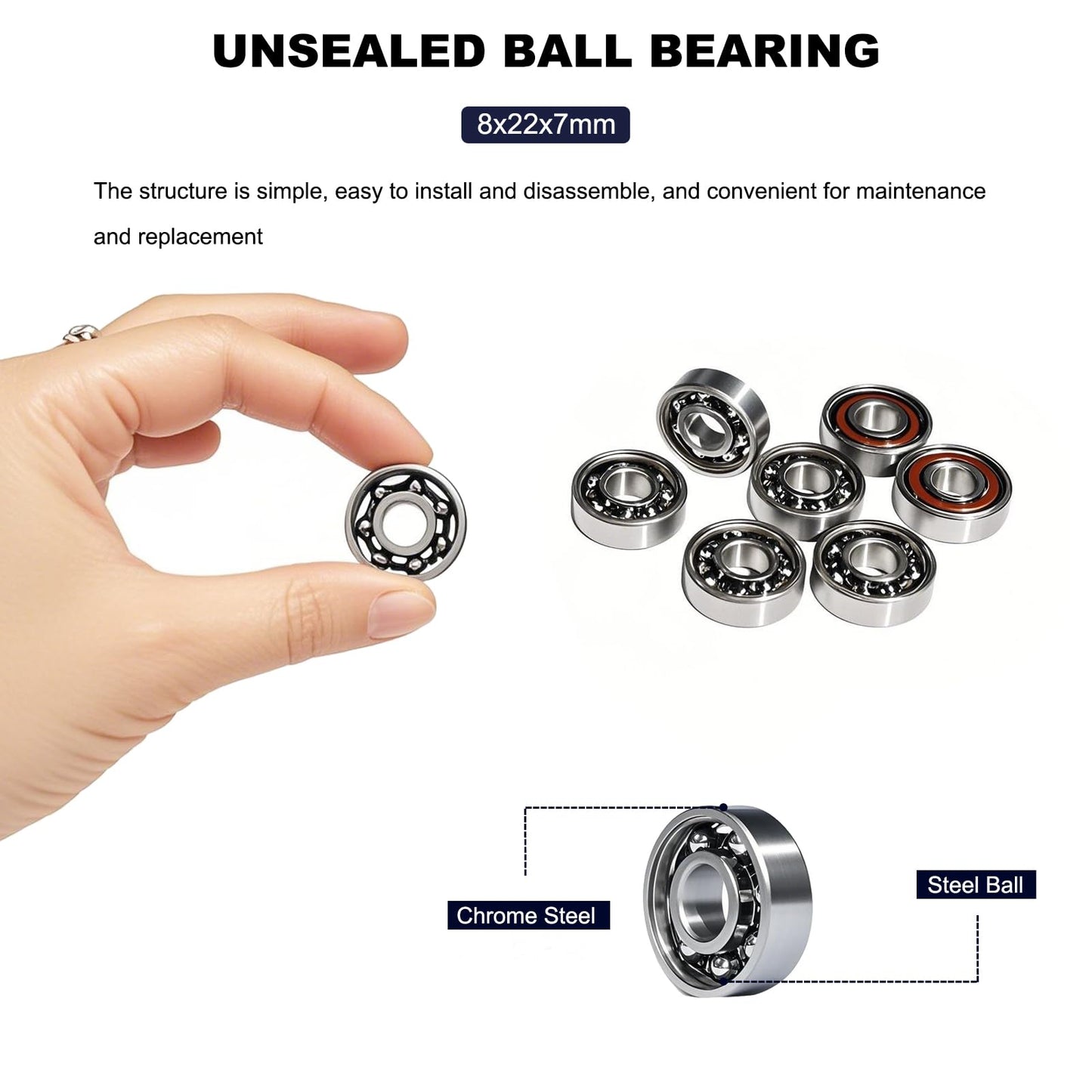 20 Pcs 608 Ball Bearings –High Precision Rating Fidget Spinner Bearing Miniature Deep Groove Ball Bearings (8mm x 22mm x 7mm)