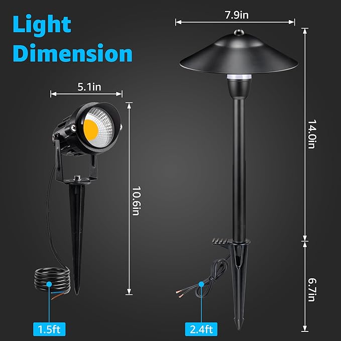 SUNVIE LED Low Voltage Landscape Lighting 12-24V Landscape Lighting Kit with Connectors Aluminum Pathway Lights Wired with Spotlights 3000K Outdoor Pathway Lights Low Voltage for Yard Garden, 6 Pack