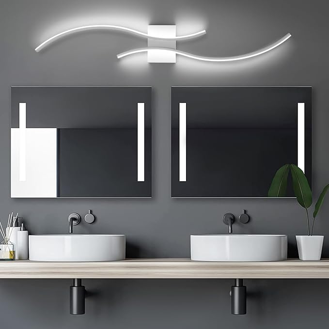 CANEOE Modern Wall Sconce, White Long Strip Led Wall Light Fixtures, 39inch Wave Design Indoor Wall Lamp for Living Room Bedroom Porch Hallway Bathroom Vanity Light (Cool White, 6000K)