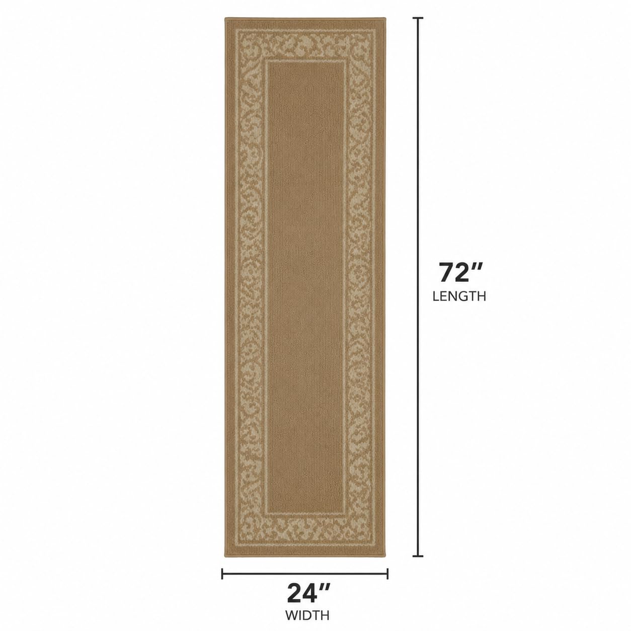 Washable Runner Rug 2x6 Ft, Non-Slip Hallway Rug with Rubber Backing, Kitchen Runner, Low Profile Indoor Carpet for Entryway, Laundry Room, Bedroom. (Border Beige, 24‘’X72'')