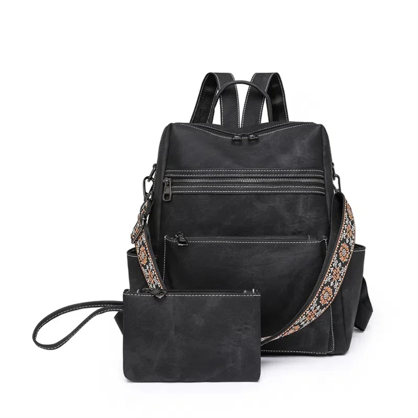 Puwuzixi Backpack Purse for Women, Waterproof PU Leather Back pack, Lightweight Fashion Multipurpose Convertible Travel Backpack Purse Shoulder Bag Handbag, Black