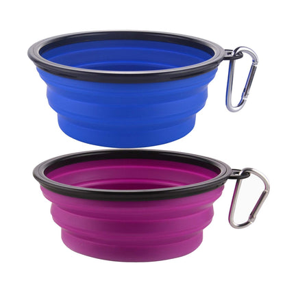 Large Collapsible Dog Bowls, 34oz Travel Water Food Bowls Portable Foldable Collapse Dishes with Carabiner Clip, 2 Pack (Purple+Red)