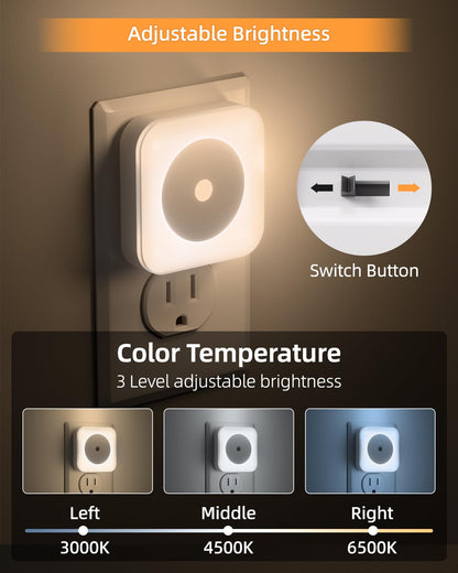 6-Pack LED Night Lights Plug into Wall,Bright Nightlight Auto-On/Off and Dimmable,0.5W Plug in Socket Night Light,Smart Sensor,Daylight White,for Adults Kids Bedroom Bathroom Hallway Kitchen Decor