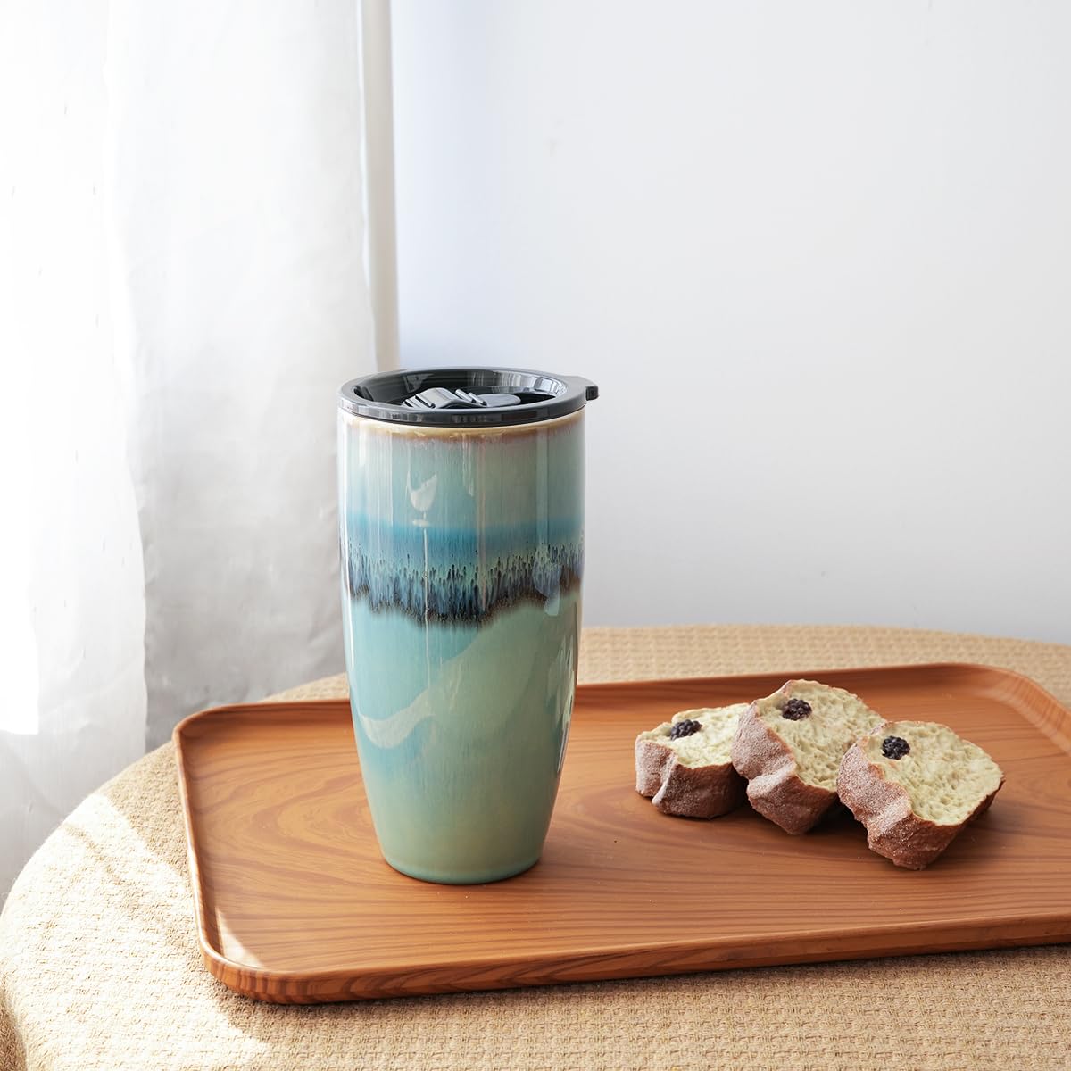 Bosmarlin Ceramic Trave Coffeel Mug with Lid, 21 oz, Portable Coffee Cup for Car Cup Holder, Microwave and Dishwasher Safe, Reactive Glaze