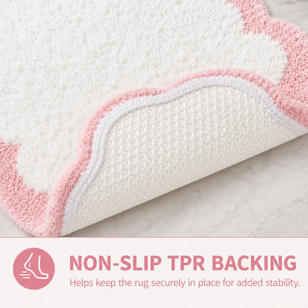 Inshere Scalloped Pink Bath Rug, Cute Bathroom Rug, Soft Absorbent Quick Dry Bath Mat, TPR Non Slip Backing, Microfiber Mat for Shower Tub Sink Vanity 20" x 31.5"