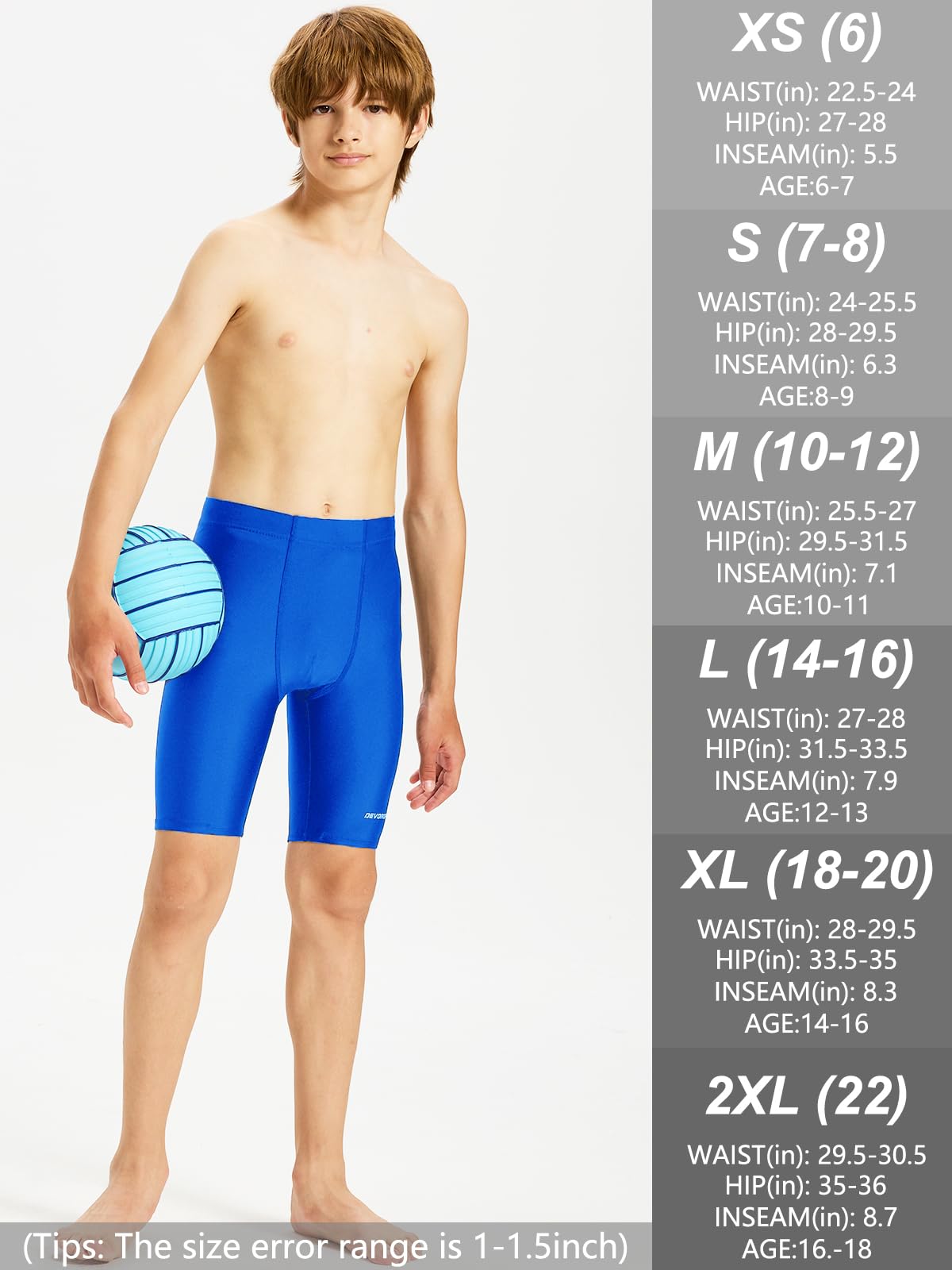 DEVOROPA Boys' Swim Jammers Youth Competitive Swim Team Suit Quick Dry Athletic Swimming Shorts UPF 50+ Black XS