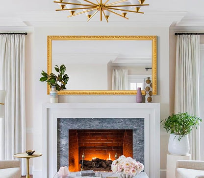 Large Vintage Decorative Mirror for Wall Decor, 52'' x 28'' Gold Antiuqe Living Room Mirror with Ornate Frame, Traditional Vintage Gold Mantle Mirrors, Horizontal/Vertical