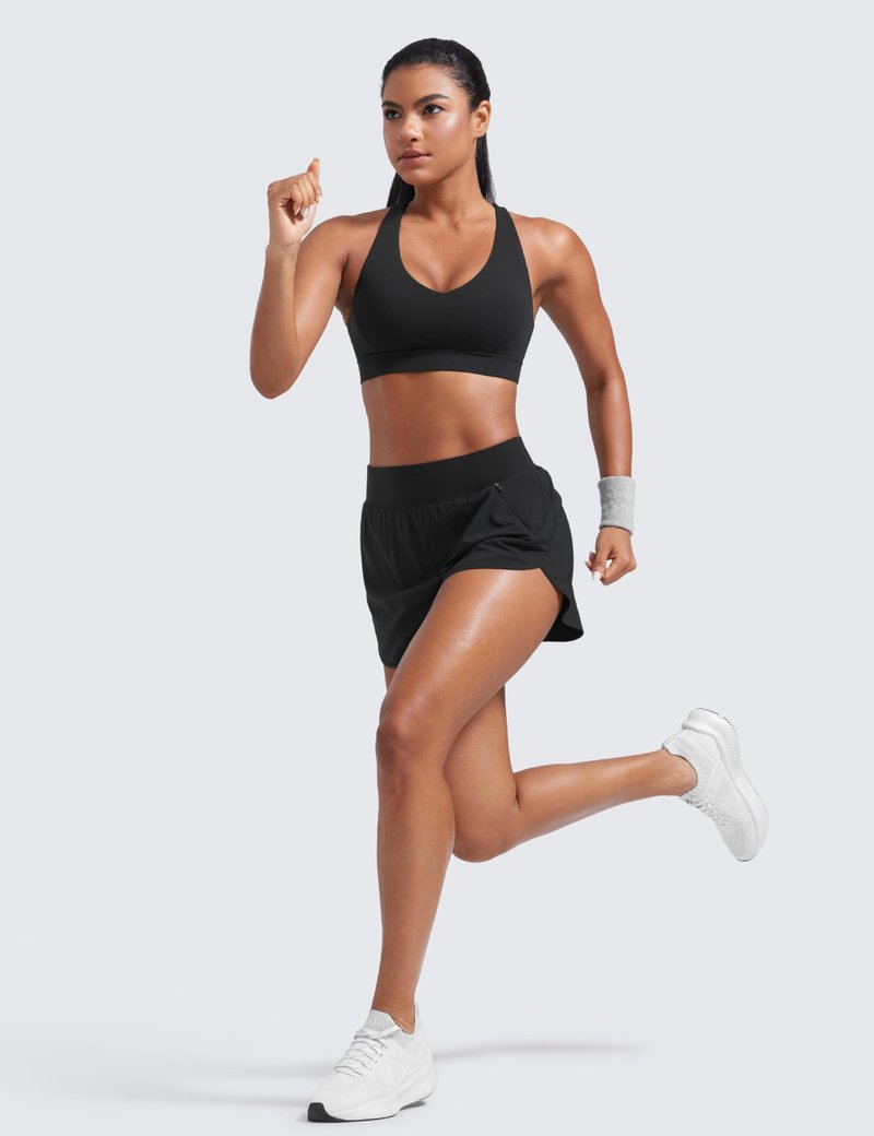 CRZ YOGA Dolphin Flat Waist Athletic Shorts for Women 3" - High Rise Quick Dry for Running Workout Gym Track with Zip Pockets Black Large