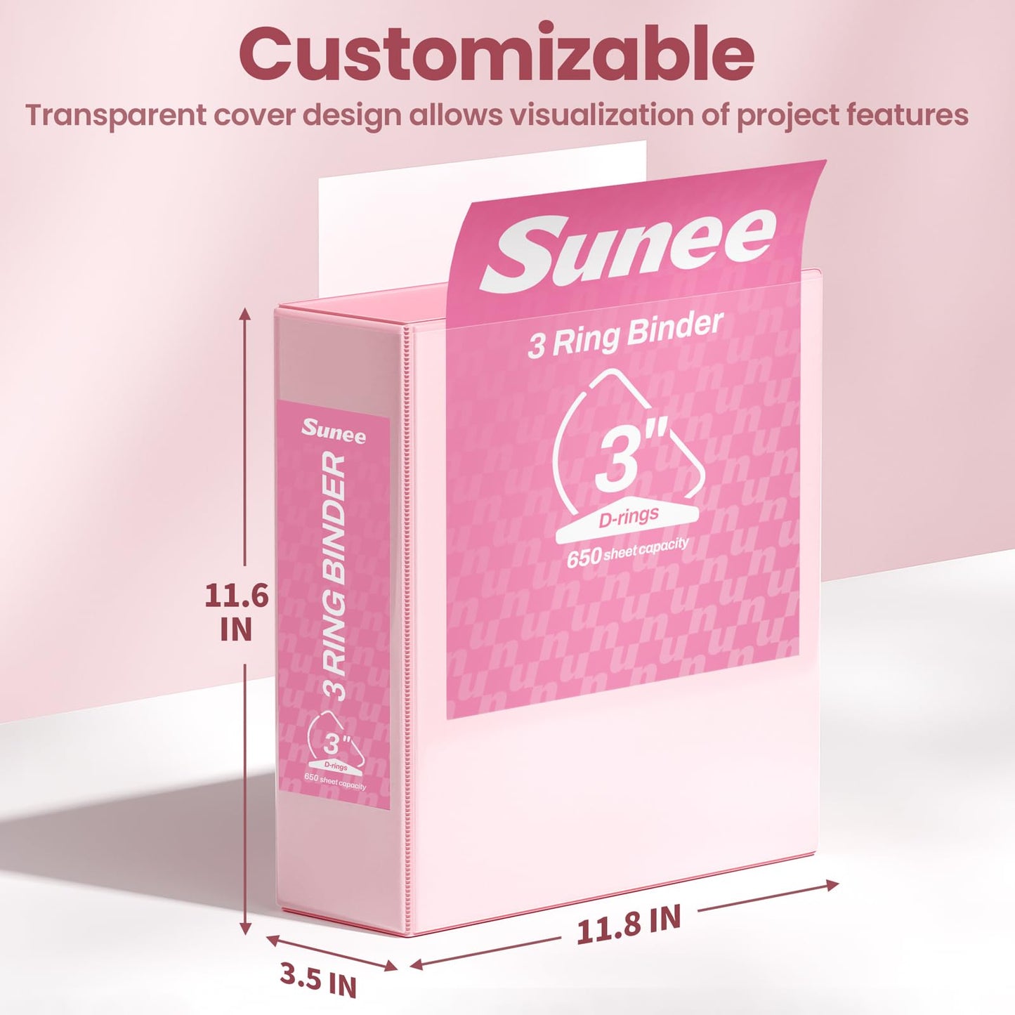 SUNEE 3 Ring Binder 3 Inch D Ring, Clear View Binder Three Ring PVC-Free (Fit 8.5x11 Inches) for School or Office Supplies, Assorted Pastel, 4 Pack