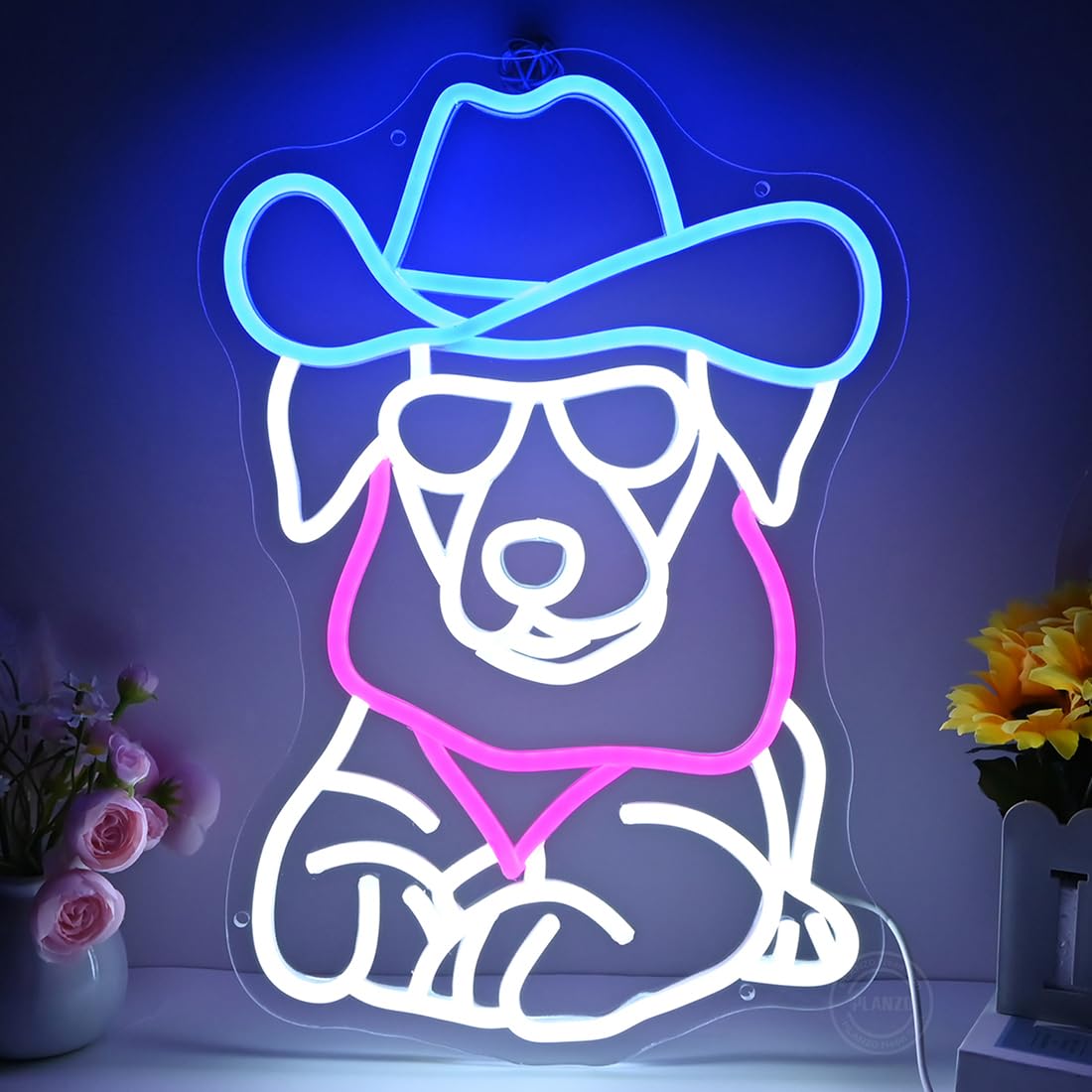 Planzo Cowboy Dog Led Neon Sign Light Bedroom Game Room Man Cave Bar Pub Club Home Wall Sign Decor USB 16.14"X12.4"