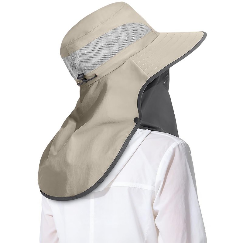 ZEXIAN Men&Women Wide Brim Fishing Ponytail Sun Hat with Removable Face and Neck Flap UPF 50+ UV Protection Safari Cap (US, Alpha, One Size, Khaki)