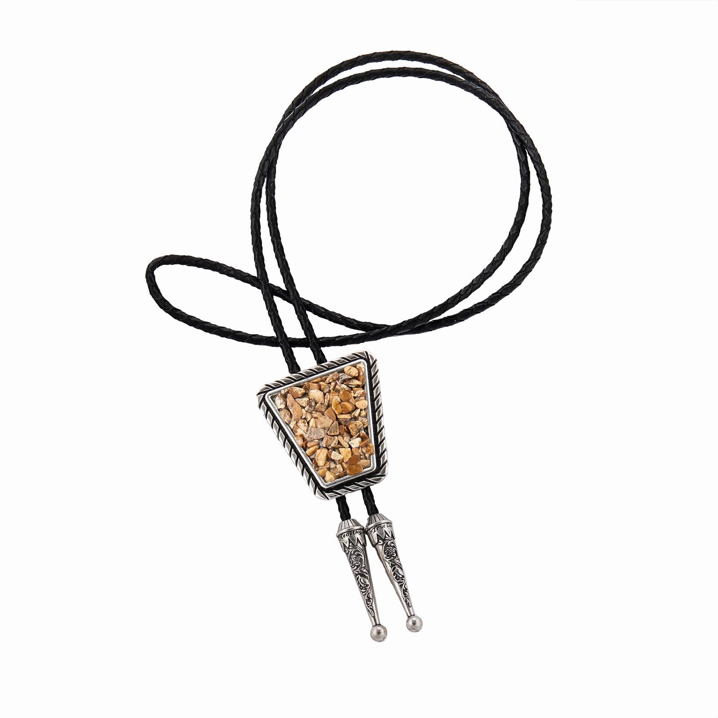 YOQUCOL Native American Khaki Color Crushed Stone Bolo Tie Hand-woven Leather Bola Ties Necklace for Men Women