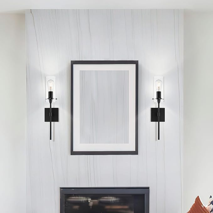 XiNBEi Lighting Black Wall Sconce Modern 1 Light Sconces Wall Lighting with Glass Shade Bathroom Sconces for Vanity & Living Room