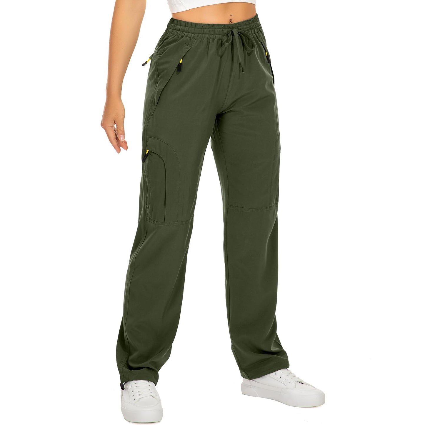 Womens Hiking Pants Quick Dry UPF 50 Lightweight Travel Golf Cargo Safari Pants Zipper Pockets,6608,Army,Petite XX-L