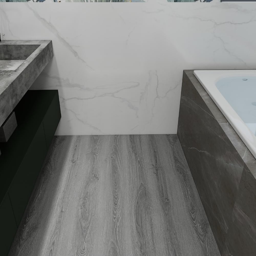 auxua Wood Grain Peel and Stick Floor Tiles – 11.8” Width, Full Roll Length of 394" – Versatile Design for Any Space, Ashline Rustic Self Adhesive Vinyl Flooring, Waterproof and Non-Slip Features