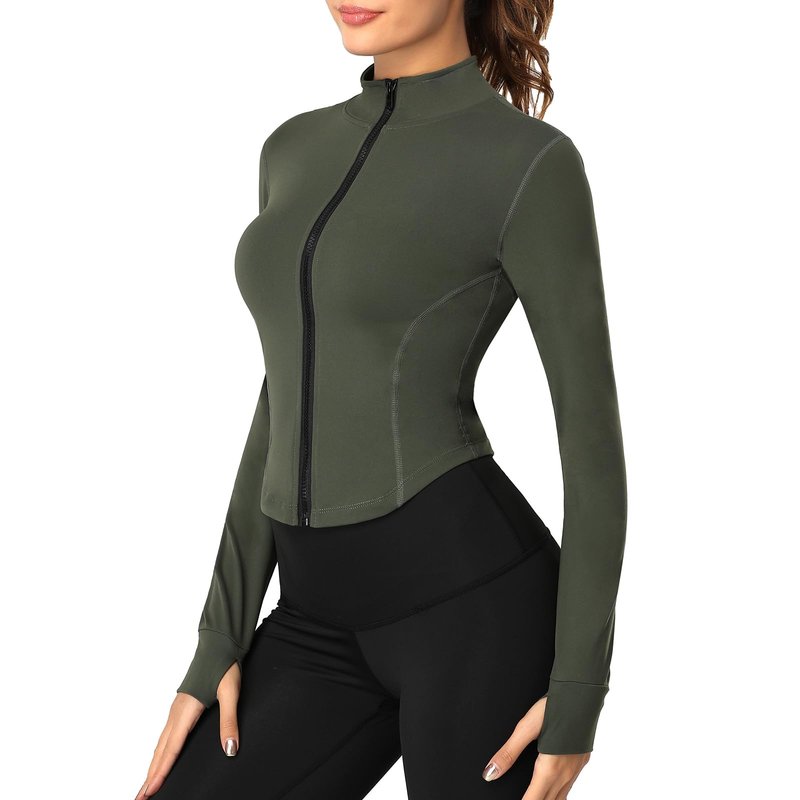 Zyrulix Women's Full Zip Lightweight Running Yoga Slim Fit Cropped Bbl Jacket Workout Sportwear With Thumb Holes