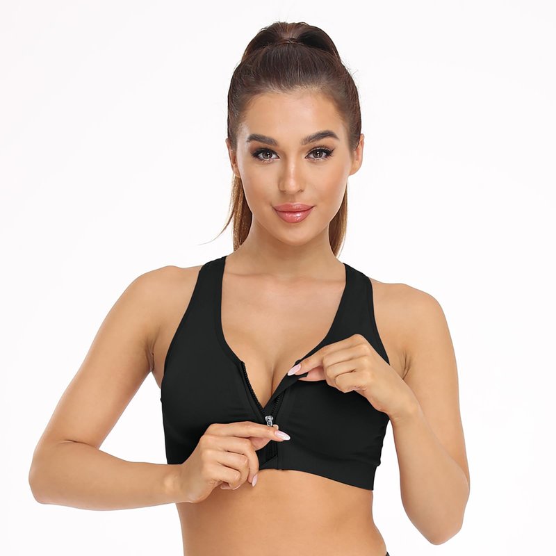 Women's Plus Size Zip Front Sports Bra - Wireless, Padded, Surgical, Racerback, Workout & Yoga Bras (XX-Large, 3 Pack (Black+Flesh+Bean Paste))