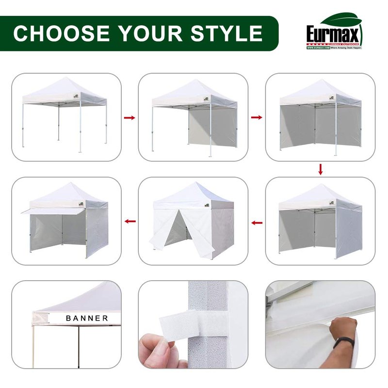 Eurmax USA 10x10 Pop Up Canopy,Commercial Tent with Patented No-Tip Rolling Bag,30sqft Extension Awning & 4 Zippered Removable Walls,UV & Water Resistant,Heavy Duty Instant Shelter Gazebo,White
