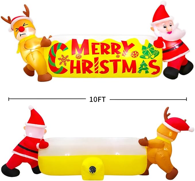 KOOY 10FT Christmas Inflatables Outdoor Decorations Santa and The Deer,Blow up Yard Decorations with LED Light Up for Xmas,Outdoor Christmas Decorations for Yard Holiday Party Garden Lawn Décor