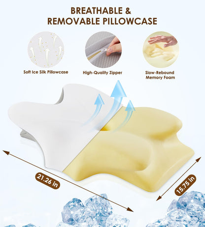 Cervical Pillow for Neck and Shoulder, Ergonomic Contour Memory Foam Pillows for Sleeping, Cooling Neck Support Pillow for Back Stomach Side Sleeper Dark Grey