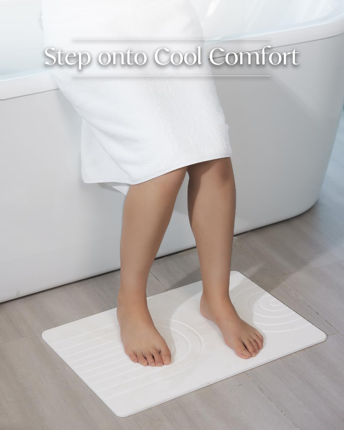 YOULTTAN Stone Bath Mat 24"x16" - Diatomaceous Earth Shower Mat, Quick Dry, Anti-Slip, Modern Design with Bonus Non-Slip Pad - Perfect for Home Safety and Style,Light Gray