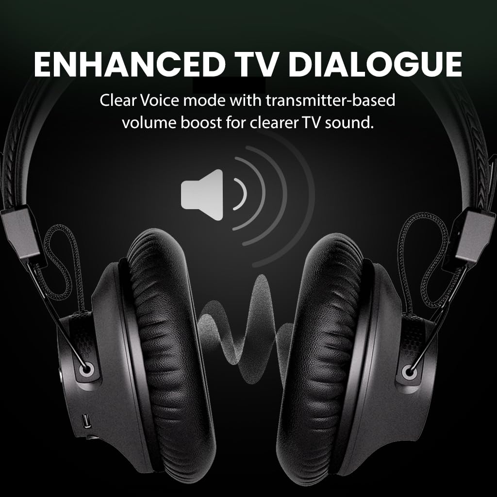 Avantree HT5009 Plus – Wireless TV Headphones for TVs with Optical (TOSLINK) or AUX Audio Output, Clear Voice and Volume Boost, Comfortable Over-Ear Fit, 60H Battery Life, Charging Dock Included