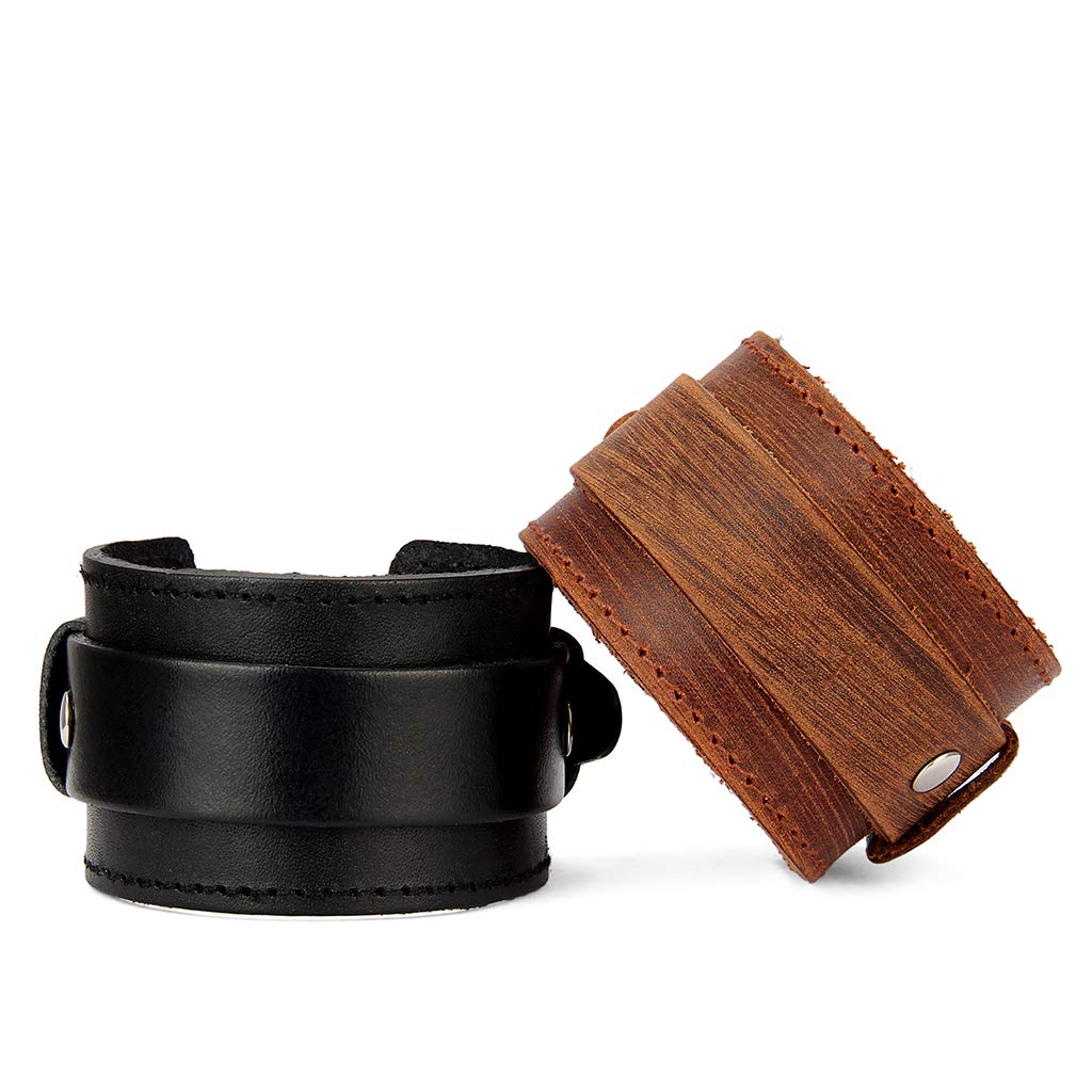 Bjesinmo Punk Leather Bracelet for Men Leather Wristband Handmade Wide Cuff Bangle Braided Jewelry Adjustable - Gifts