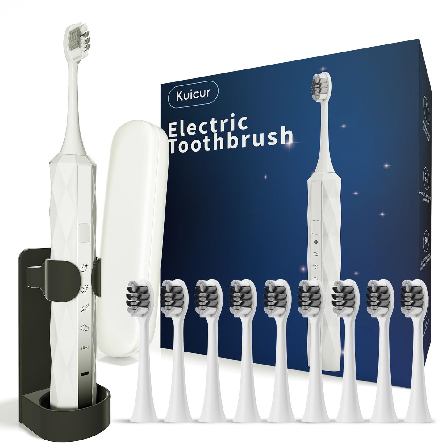 Sonic Electric Toothbrush for Adults and Kids, Comes with 10 Brush Heads & Travel Case, 5 Modes with 2 Minutes Built in Smart Timer, One Charge for 90 Days, 42,000 VPM Motor (Black)