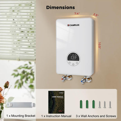 CAMPLUX Tankless Water Heater Electric 120V, 4500W Point of Use Instant Hot Water Heater, Save Space for Sink Wall Mounted LED Digital Display CSA Certified