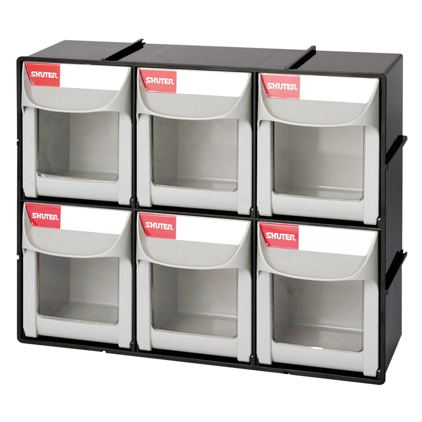 SHUTER Tilt Out Storage Cabinet w/6 Removeable Drawers, Plastic Small Parts Organiser, Stackable Storage Drawers, Tip Out Bin Kits-Included, Sewing Craft Storage Bins, Black FO-306-BK