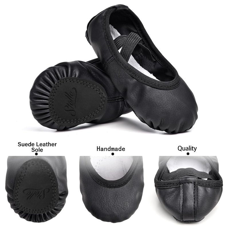 Stelle Ballet Shoes for Girls Toddler Ballet Slippers Soft Leather Boys Dance Shoes for Toddler/Little Kid/Big Kid(Black, 6MT)