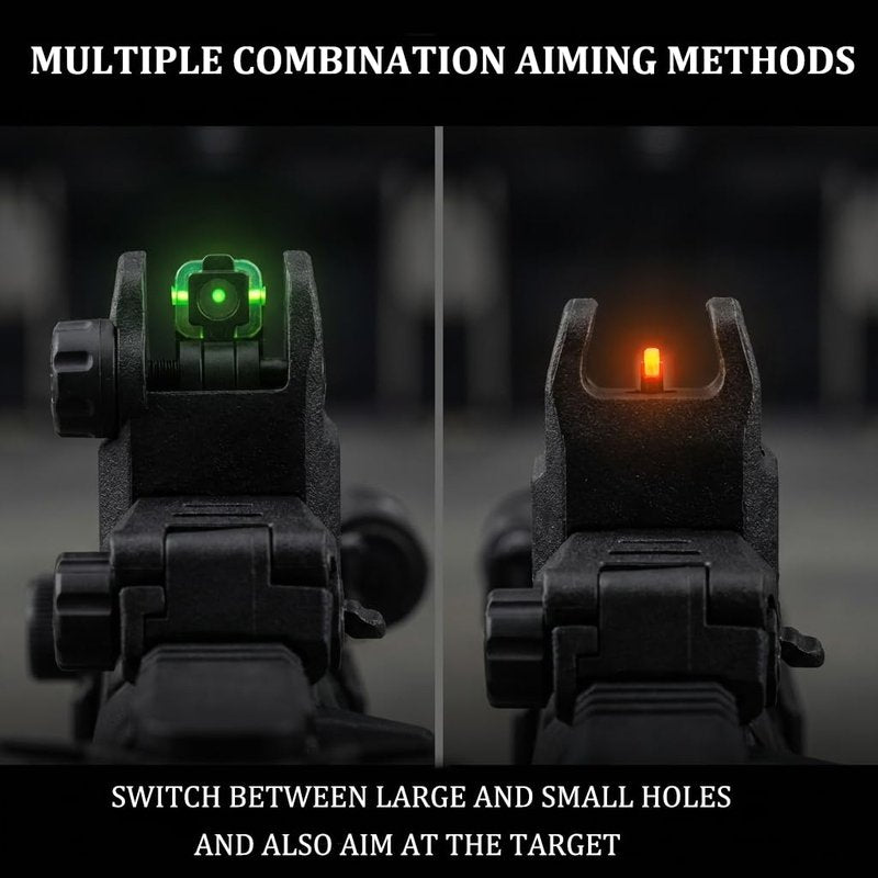 DOPETANE Fiber Optic Sights Flip Up Front and Rear Backup Sights with Red Green Fiber Optics Polymer Fiber Sight Black