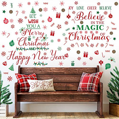6 Sheets Christmas Wall Decals Peppermint Candy Gingerbread Man Christmas Wall Stickers Candy Cane Candyland Christmas Window Clings for Outdoor Indoor(Snowflake)