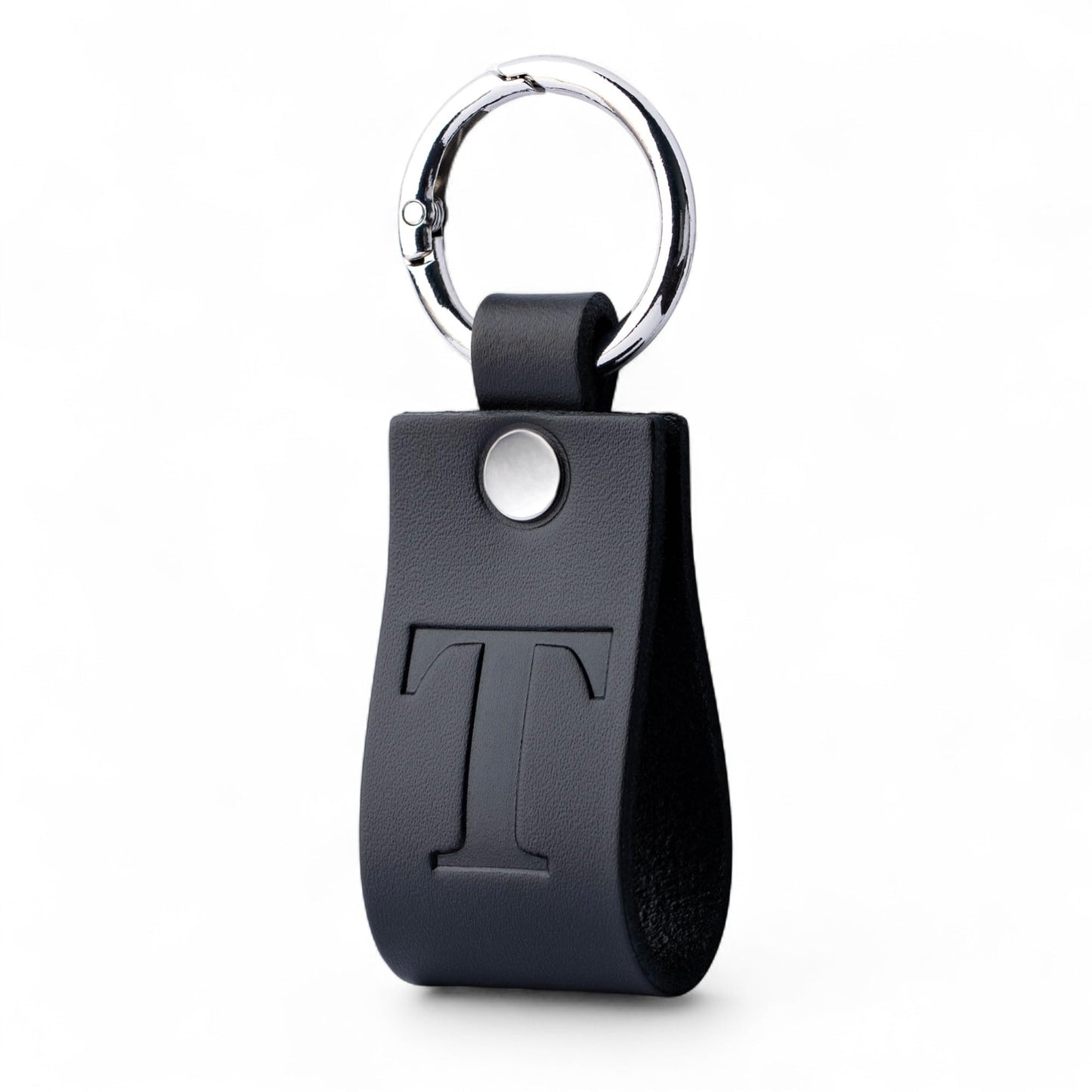 Full Grain Leather Initial Keychain for Men Women, Personalized Alphabet Keychain, Matte Black Gift for Him Her Dad (Black T)