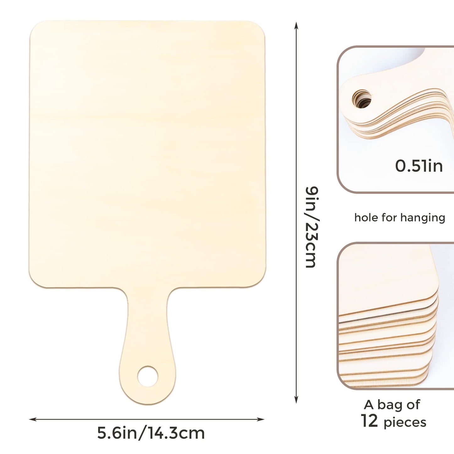 Oomcu 12 PCS Wooden Mini Cutting Board with Handle,Rectangle Unfinished Wood Craft Paddle Serving Tray Chopping Board Cutout for DIY Thanksgiving Christmas Home Kitchen Fruit Decor (9.1 x 5.5 Inch)