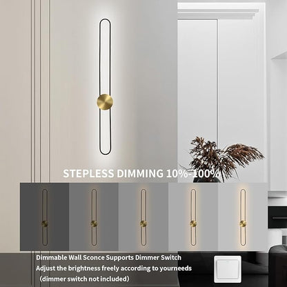 Modern Wall Sconce Dimmable 3000K/4000K/6000K LED Wall Light Fixture, Hardwired Wall Lamp for Living Room, Dining Room, Bedroom, Hallway, Lobby, Entryway (Brushed Black, 22inch/H56cm)