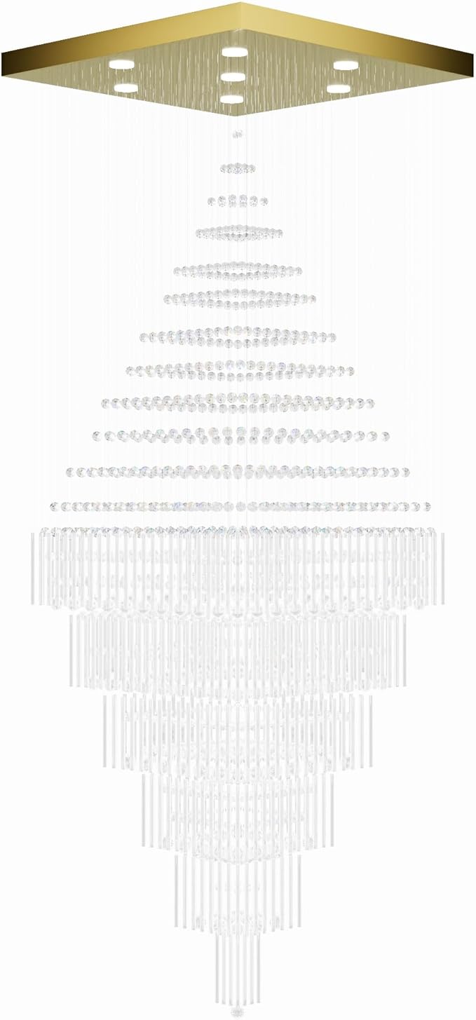 Flashing God D59''X H120'' Extra Large Chandeliers for High Ceilings Crystal Raindrop Gold Chandeliers Large Villa Chandelier Entrance Foyer Crystal High Ceiling Light LED Dimmable 2700K-6000K
