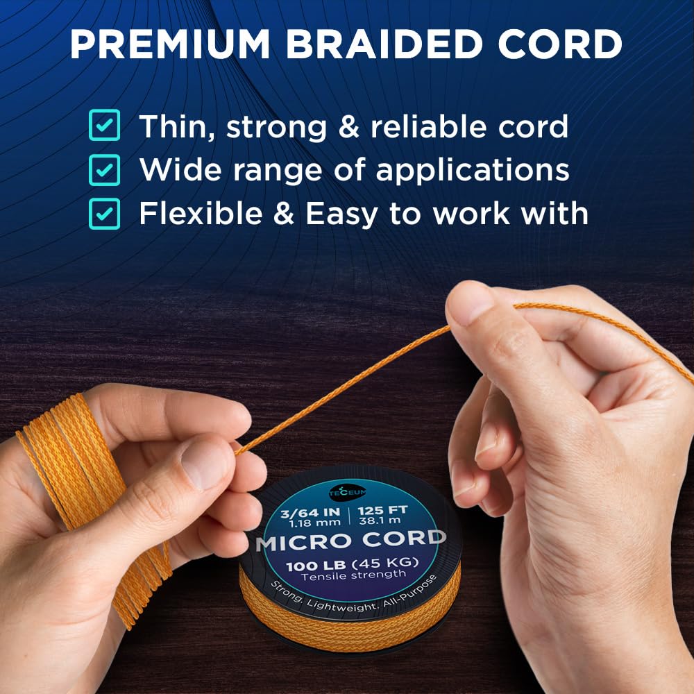 TECEUM Micro Paracord – Purple – 1.18 mm x 125 ft – Micro Utility Cord – Thin Braided Paracord Rope Nylon Polyester – Wind Chime Replacement – Survival Strong String 026c