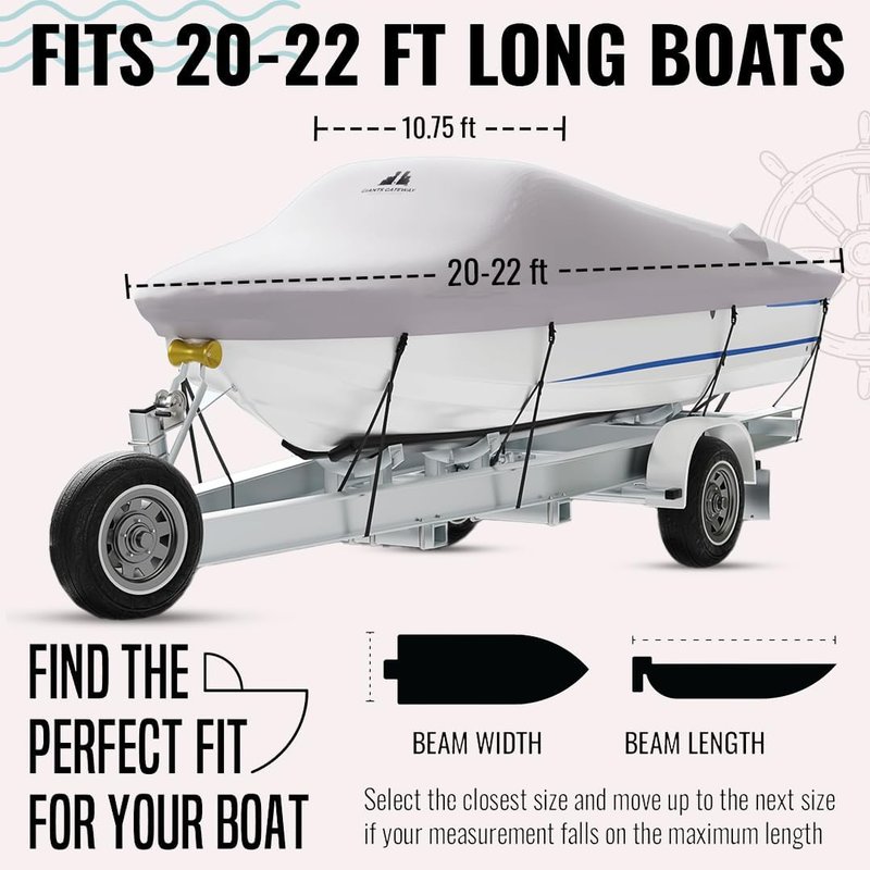Heavy-Duty Waterproof Boat Cover 20-22 ft | 600D Oxford Marine Grade Polyester for V-Hull, Bass, Jon & Pontoon Boats