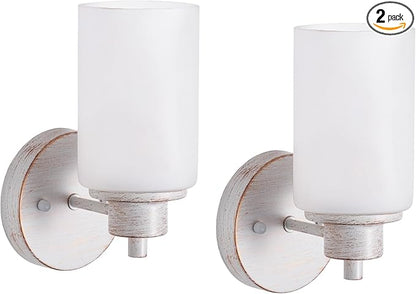 2 Pack Indoor Wall Sconces, Bath Vanity Light Fixtures Wall Mounted Lighting with White Frosted Glass Shade, White and Gold Color Bathroom Wall Lights Bedroom Porch