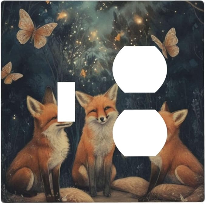 Decorative Art Light Switch Covers Foxes & Forest 2 Gang Single Toggle Duplex Combination Electrical Faceplate Switchplate Wall Plate for Home Decor