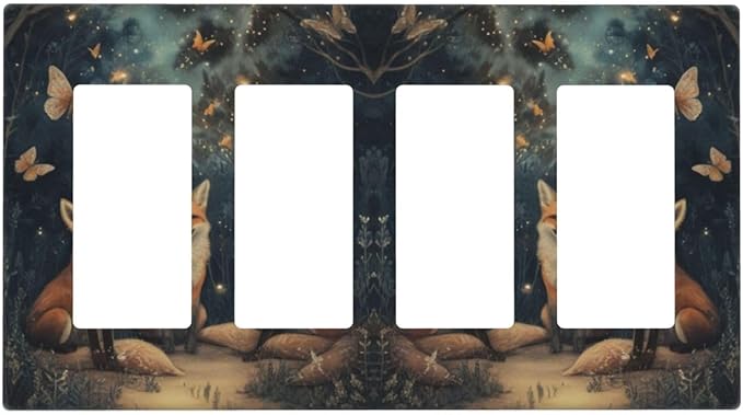 Decorative Art Light Switch Covers Foxes & Forest 4 Gang Rocker Decora Outlet Covers Electrical Faceplate GFCI Wall Plate for Home Decor