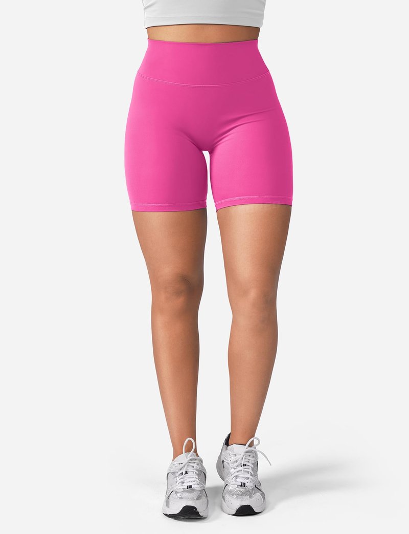 YEOREO Women's Biker Shorts 4.5" / 6" Workout Gym Shorts Craze High Waist Tummy Control Hidden Scrunch Running Yoga Rose Red S