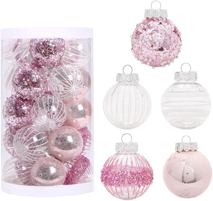 25Pcs Christmas Ornaments Sets 2.36” Christmas Ball Ornaments Christmas Tree Ornaments Shatterproof Xmas Balls Bulbs for Holiday Wedding Party Christmas Tree Decoration（Pink White）