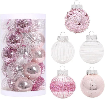 25Pcs Christmas Ornaments Sets 2.36” Christmas Ball Ornaments Christmas Tree Ornaments Shatterproof Xmas Balls Bulbs for Holiday Wedding Party Christmas Tree Decoration（Pink White）