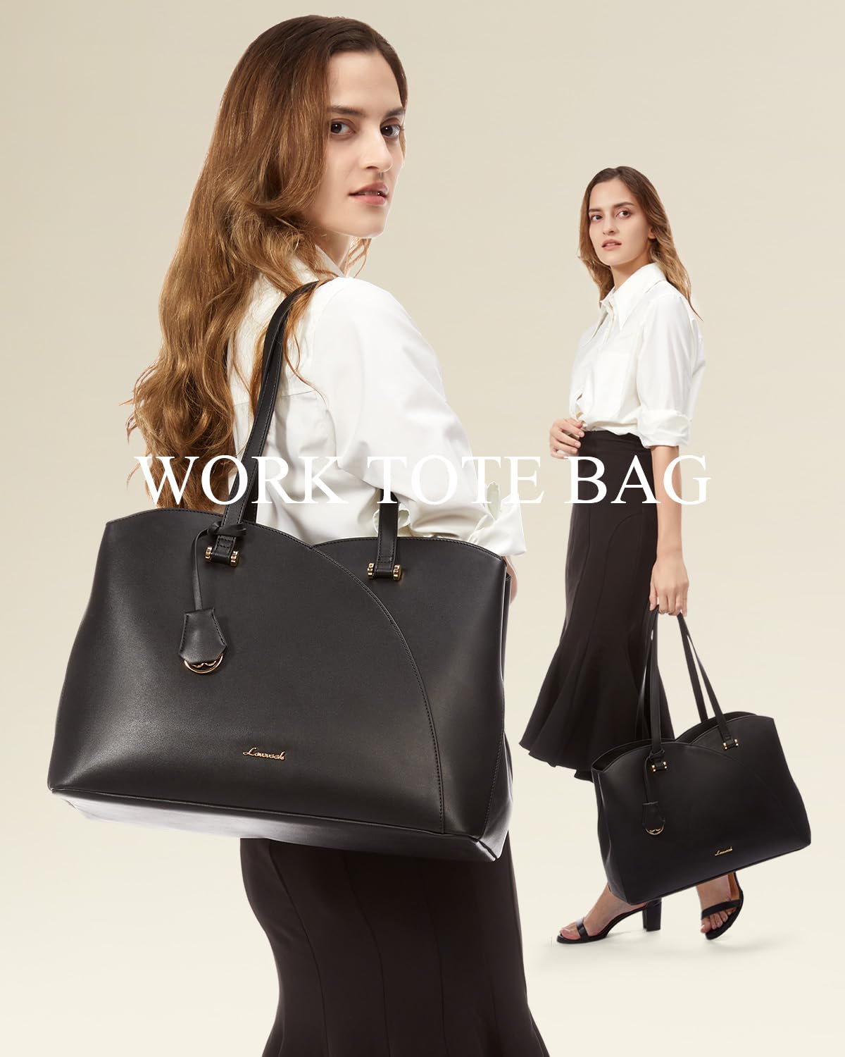 LOVEVOOK 17 Inch Laptop Tote Bag for Women, Work Bags Laptop Bag Teacher Tote Bag, Leather Computer Bag Large Purses Handbag Professional Briefcase, Black
