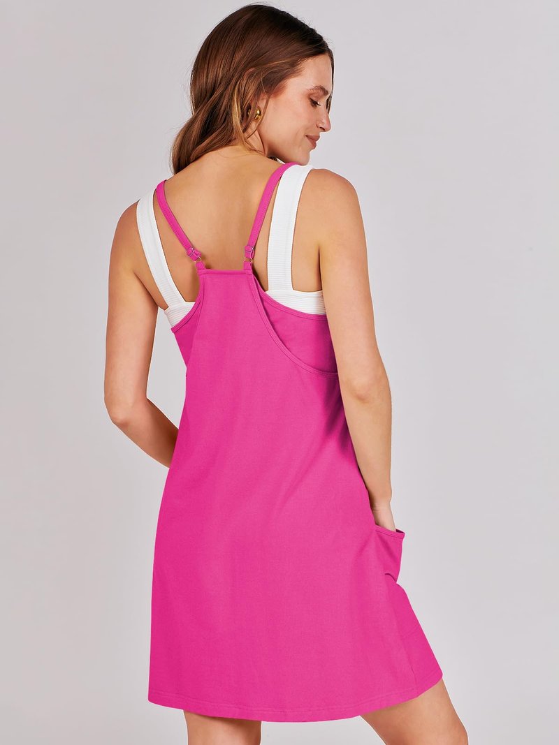 ANRABESS Women Athletic Dress Summer Tennis Workout Active Sports Mini Romper Dress Built in Shorts Travel Vacation Clothes Hot Pink Medium